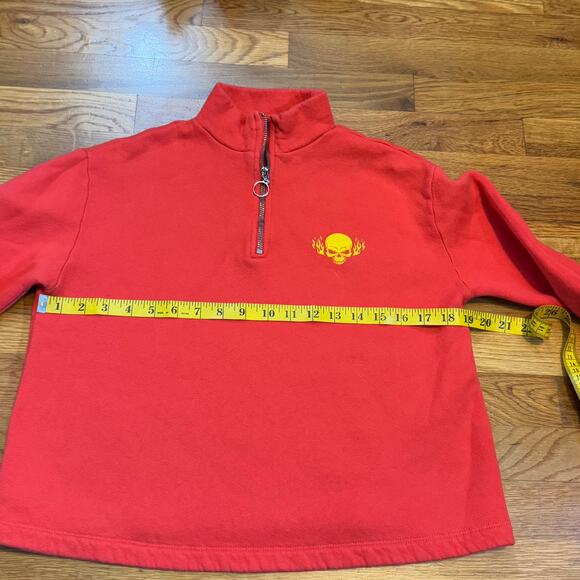 Future State Women’s Small Red Skull Fire Zip Long Sleeve Pullover Sweater Retro - Picture 2 of 8